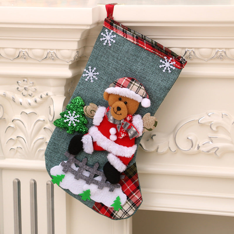Medium Linen Christmas Gift Bag for Decorations - 23x16cm