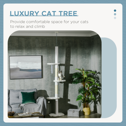 Adjustable Floor-to-Ceiling Cat Tree with Scratching Posts and Cloud Platforms