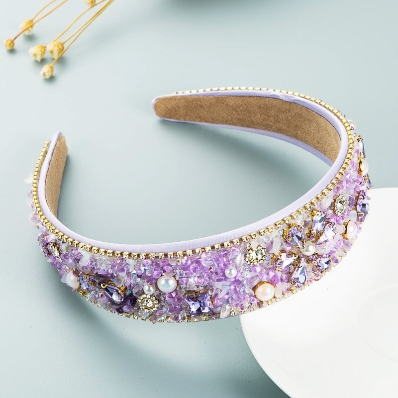 Diamond Resin Cloth Headband with Wide Brim