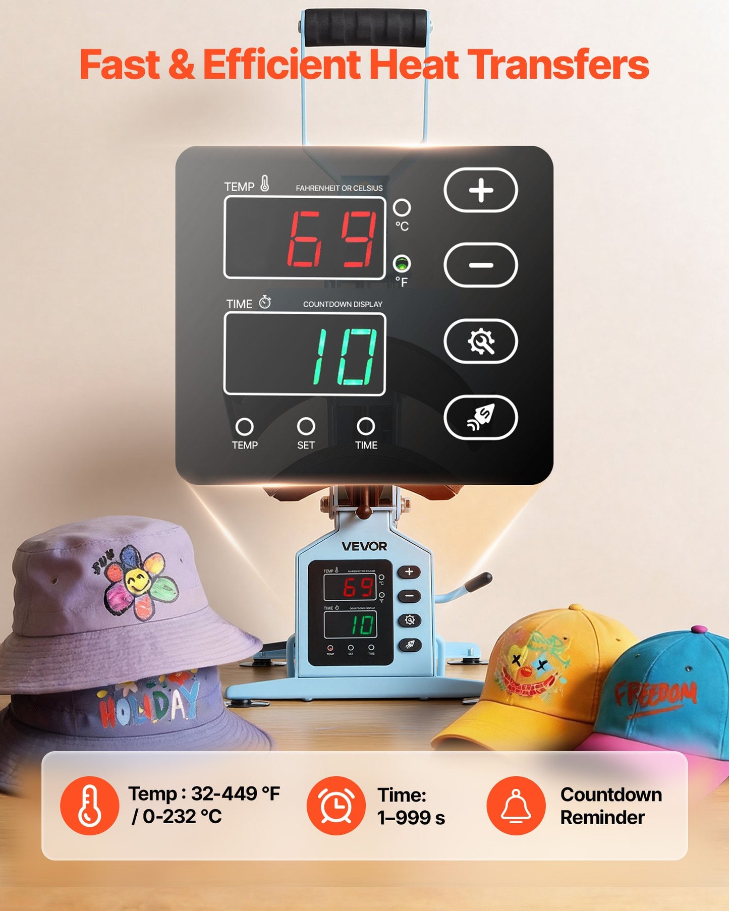 Heat Press Machine for Hats and Caps with Interchangeable Platens - Blue