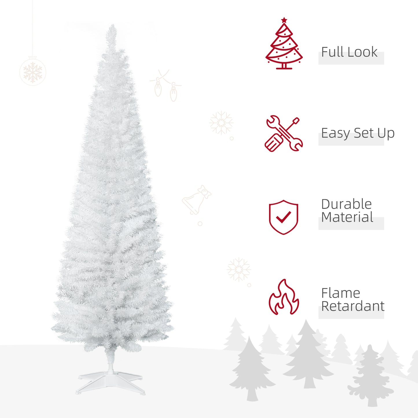 6' White Artificial Pencil Christmas Tree with 390 Branch Tips