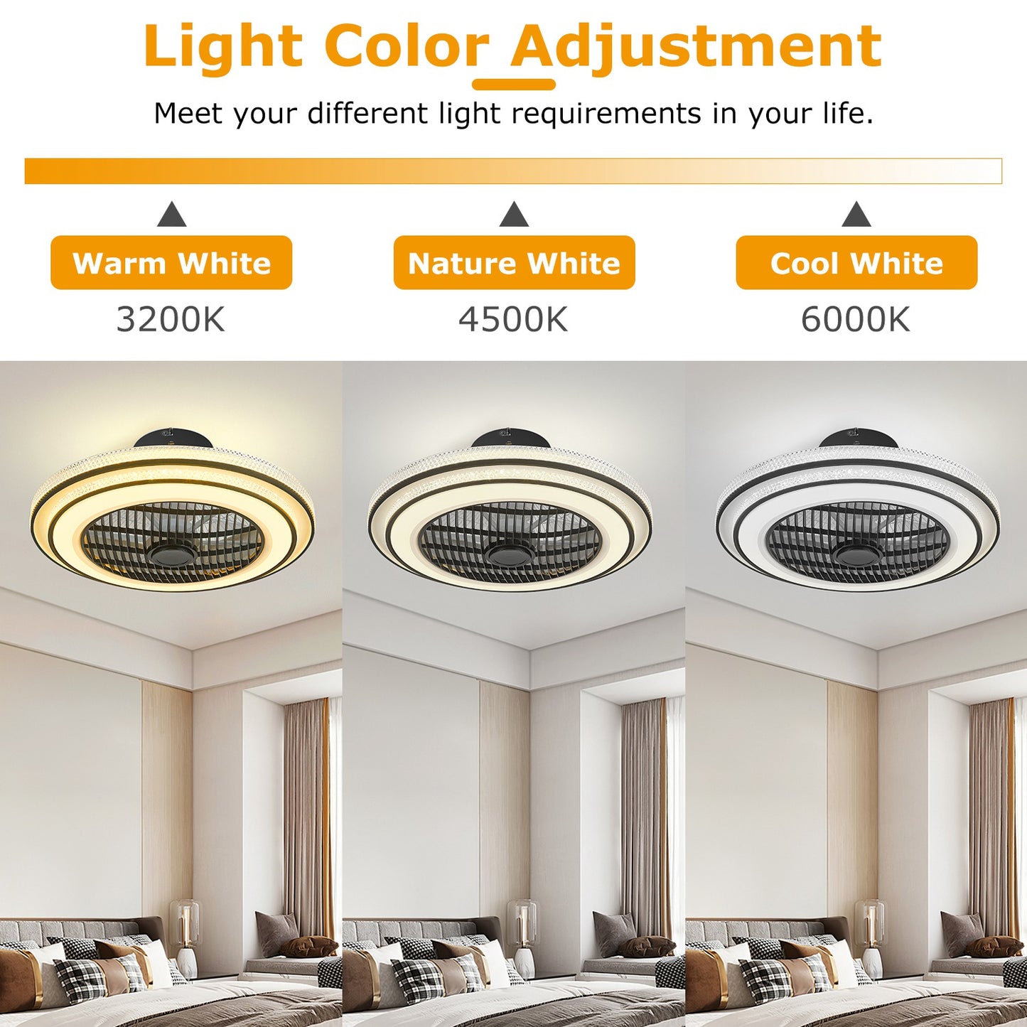 20.5in Ceiling Fan with Light Remote Control & APP, 3-Speed LED Pendant Fan - Black