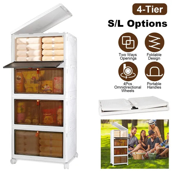 Total 76QT 4-Tier Foldable Storage Bins With Lid Front Magnetic Door