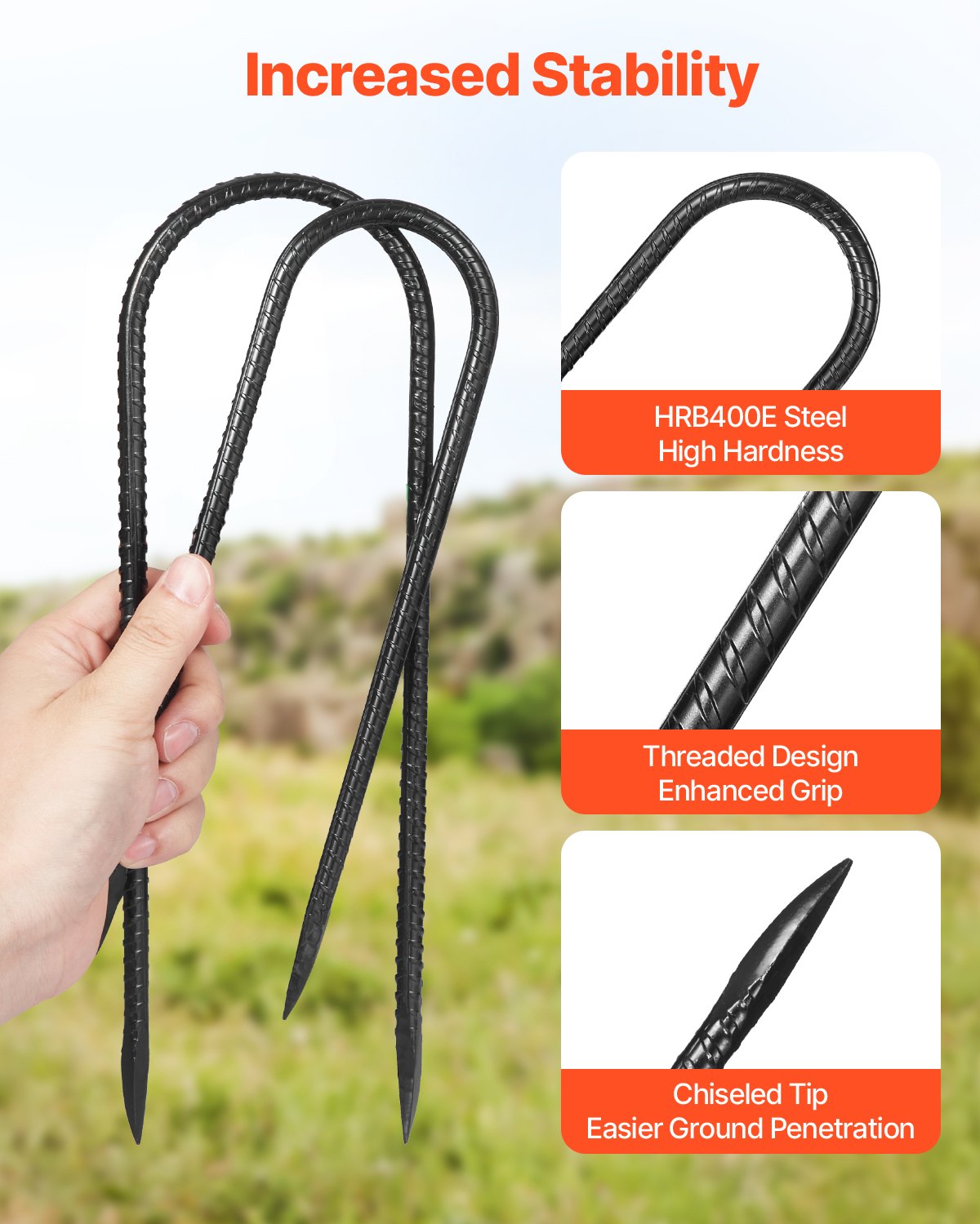 10-Inch Galvanized Steel Rebar Stakes 12 Pack Heavy Duty U-Shaped Ground Anchors
