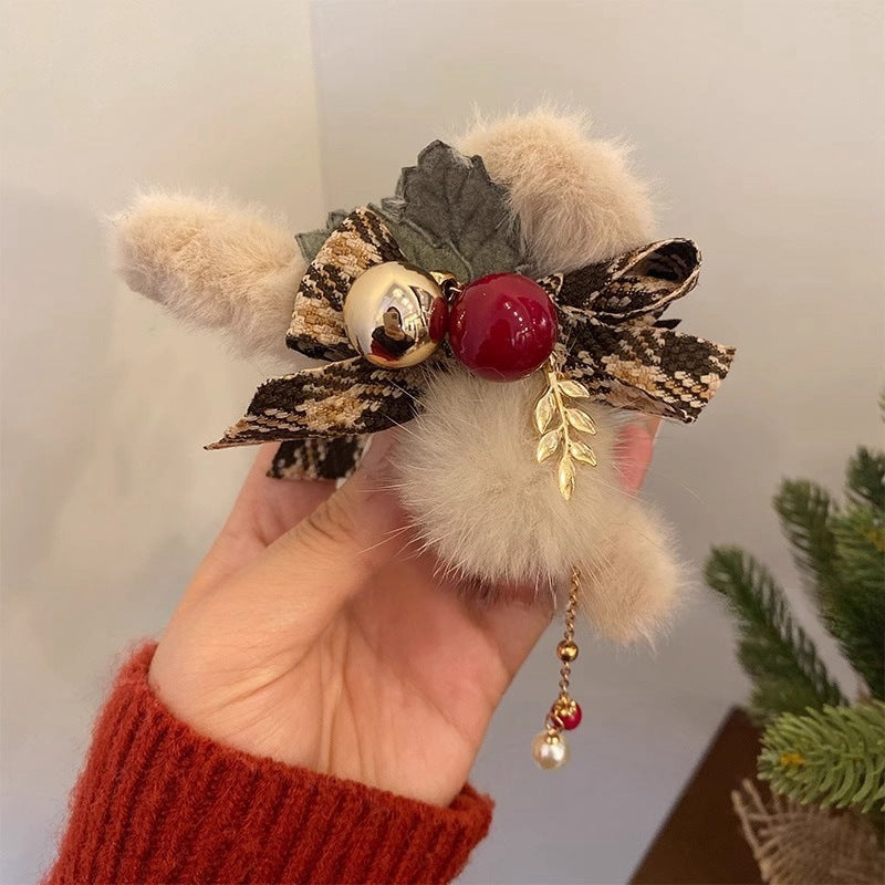 Plush Bow Hair Barrettes for Women