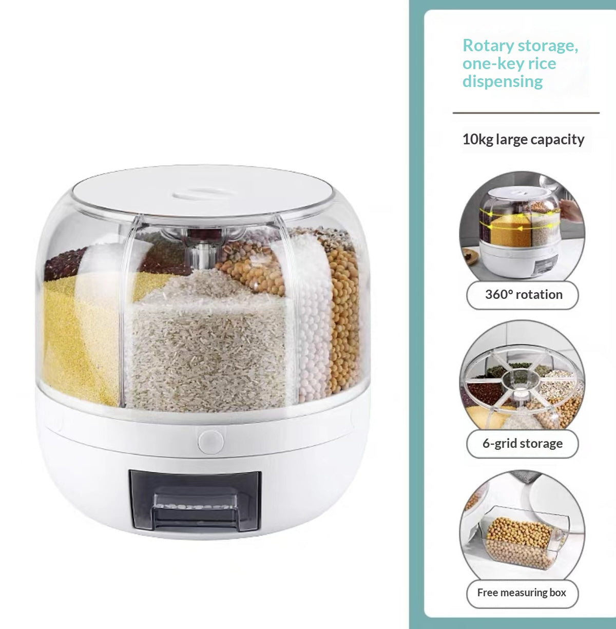 Multi-Compartment Food Storage Box for Grains Airtight Moisture-Proof