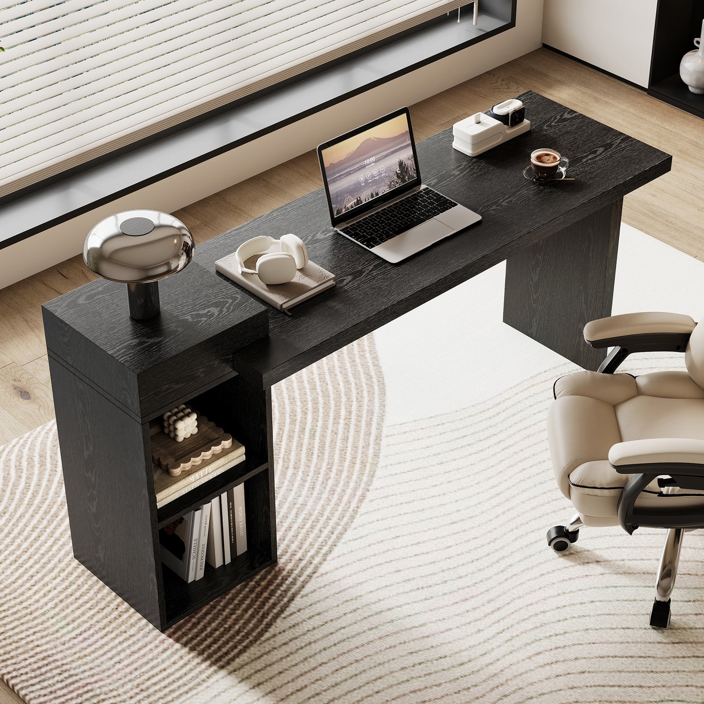 Black Wood Grain Sofa Side Table - 2-Tier Console Table