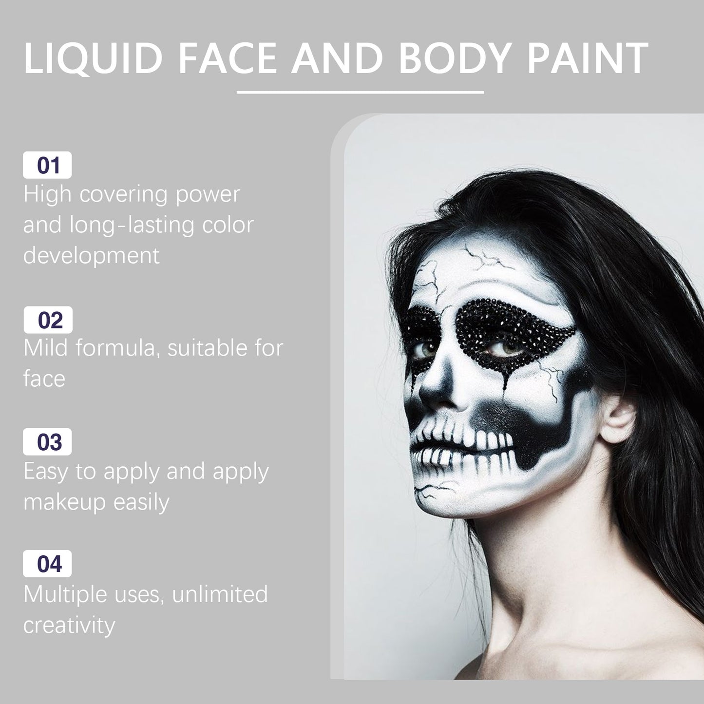 Black and White Liquid Face & Body Paint Set - Halloween Makeup Kit