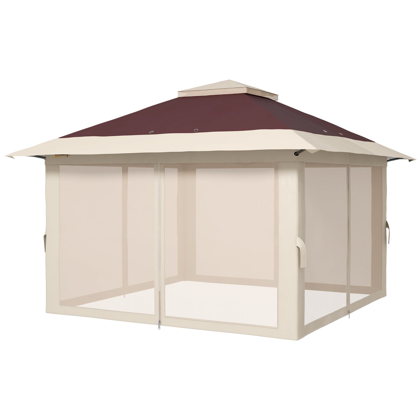 13x13 Pop-Up Gazebo Canopy Tent with Mesh Walls & Carry Bag - Brown