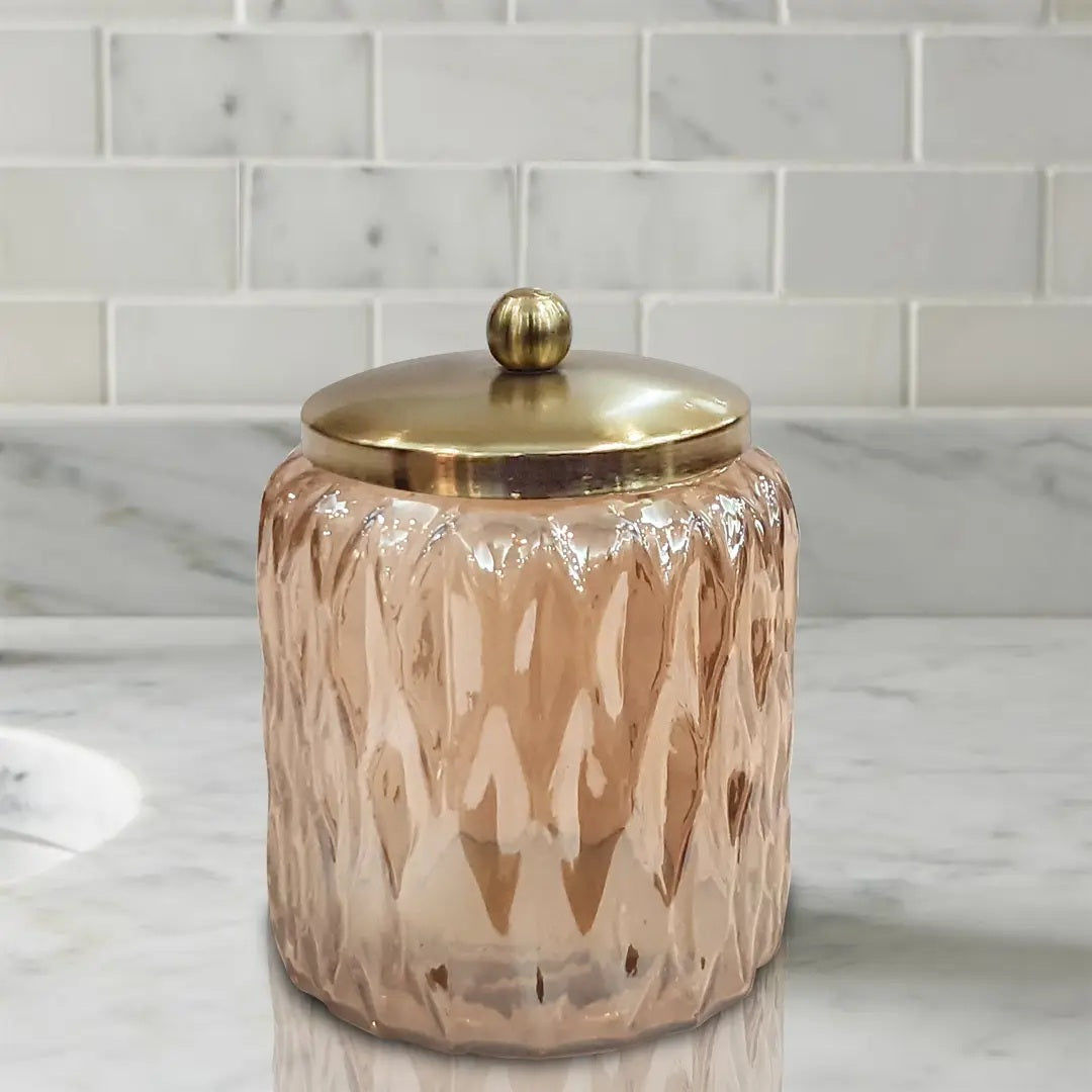 Glacier Amber Vanity Glass Jar Stylish Storage For Cotton