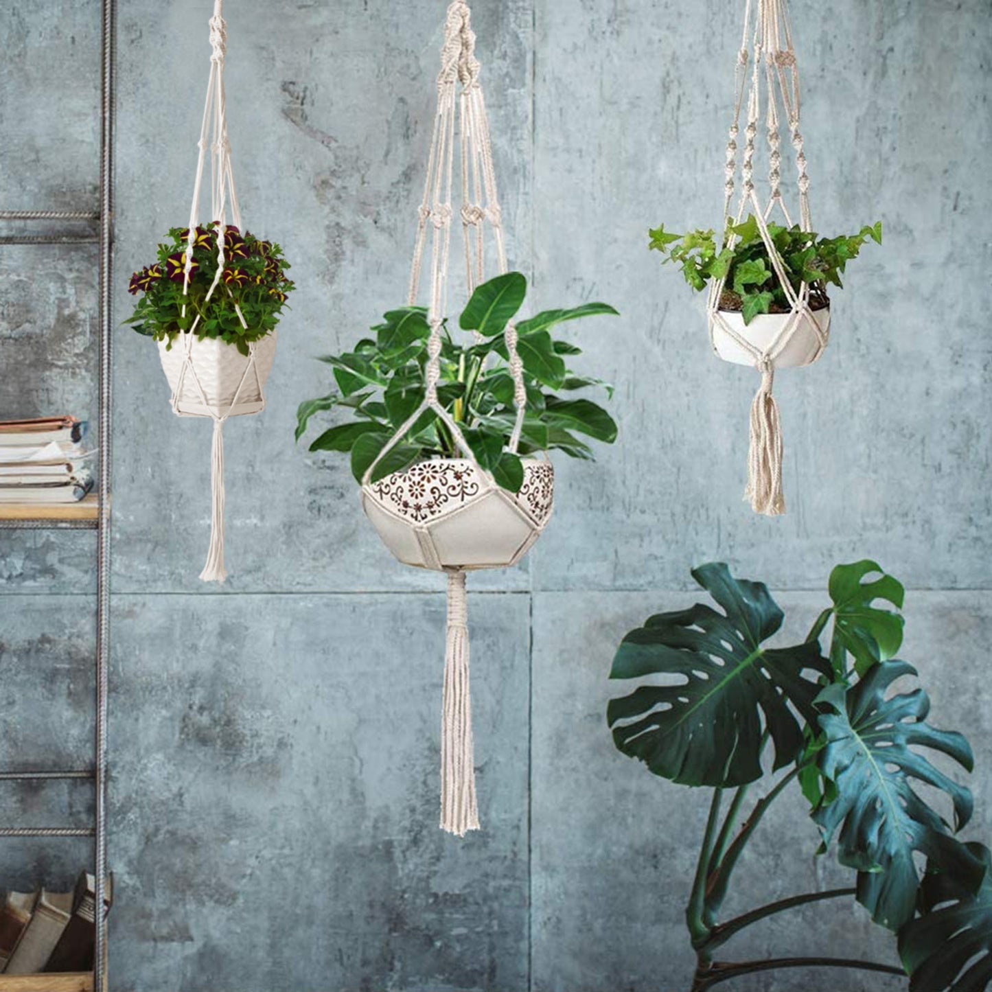 Cotton Rope Plant Hangers - 40in, 2 Pcs, White