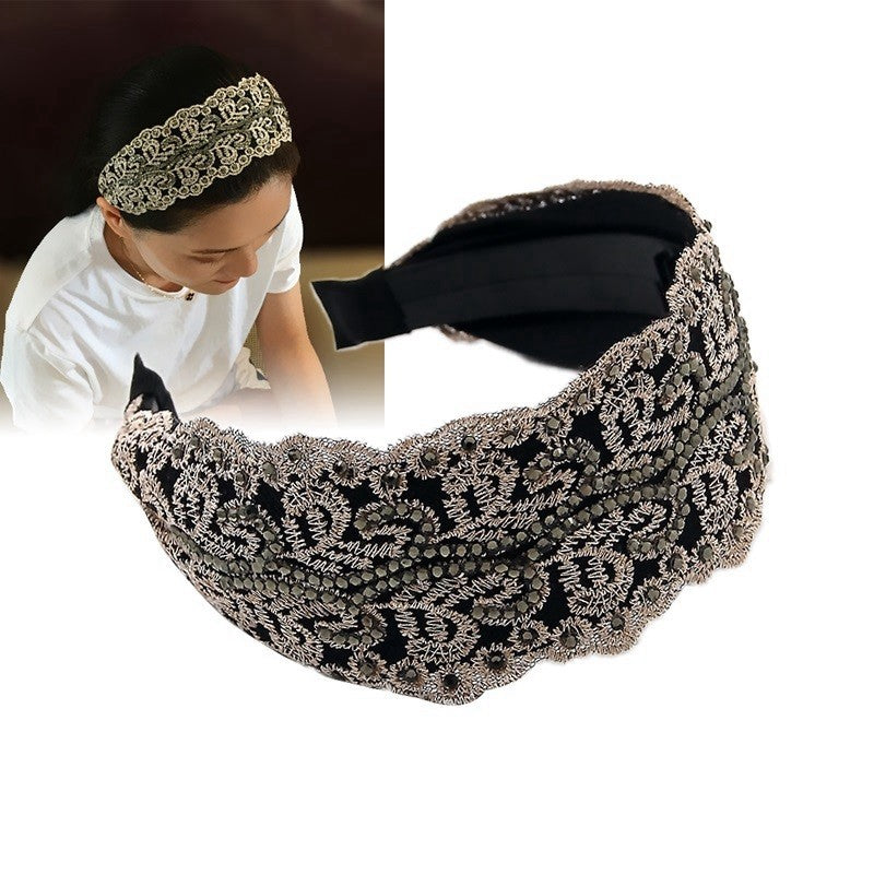 Women's Lace Rhinestone Hair Hoop - Wide Brim
