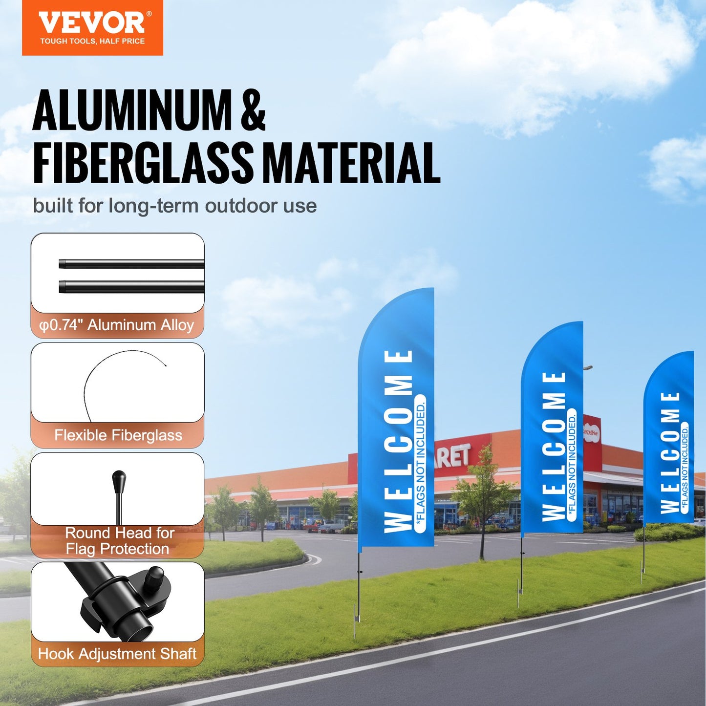 12.7 Ft Feather Flag Pole Kit with Ground Stakes - Outdoor Advertising Display
