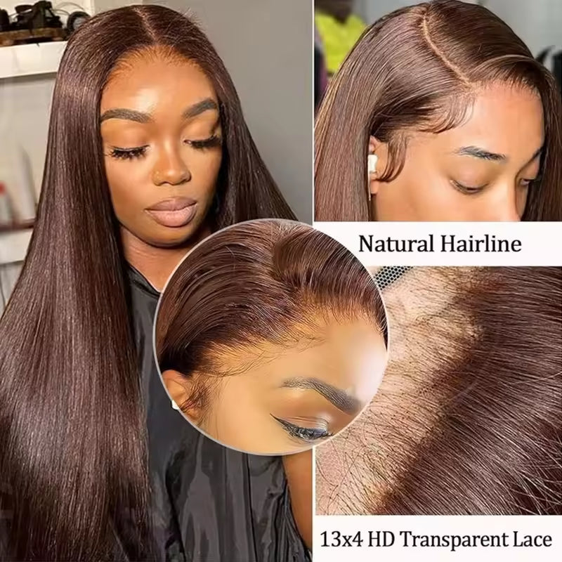 13x4 HD Lace Front Human Hair Wig - Natural Brown Brazilian Virgin Hair