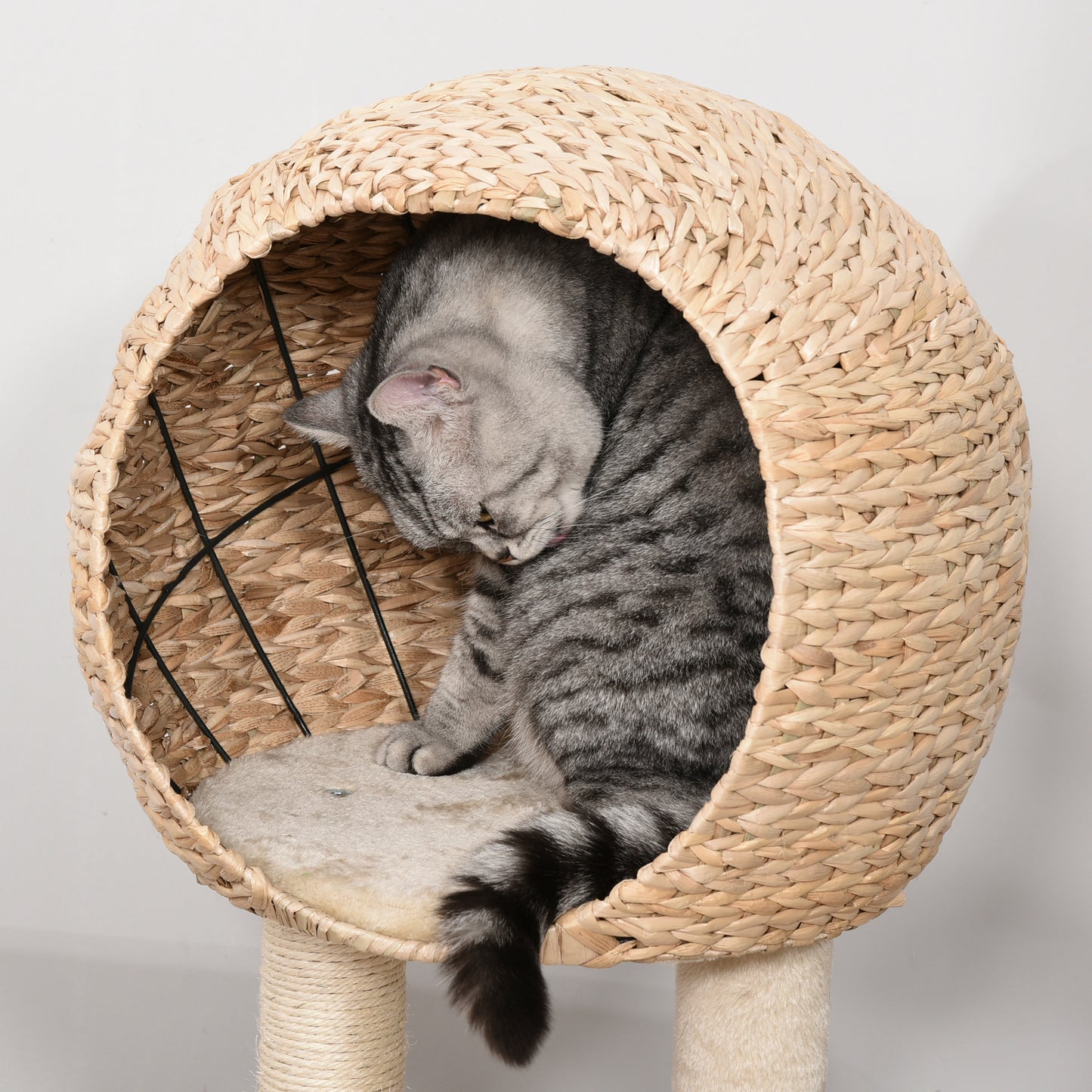 Beige Cat Tree with Sisal Scratching Post Condo and Hanging Rope - 39 Inches