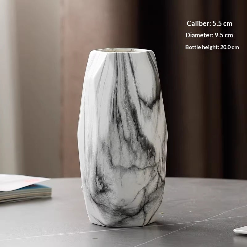 Minimalist Marble Pattern Ceramic Vase for Flower Arrangements - Modern Tabletop Decor