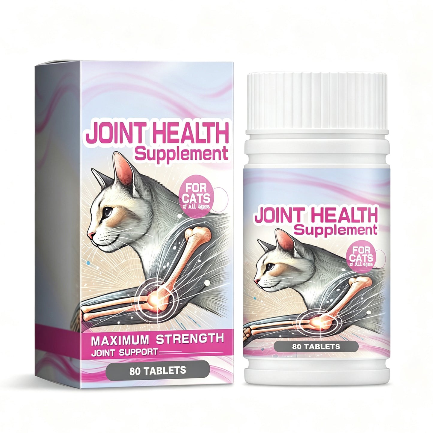 Cat Joint Support Tablets with Glucosamine - Chewable Feline Supplement for All Breeds, 80 Count