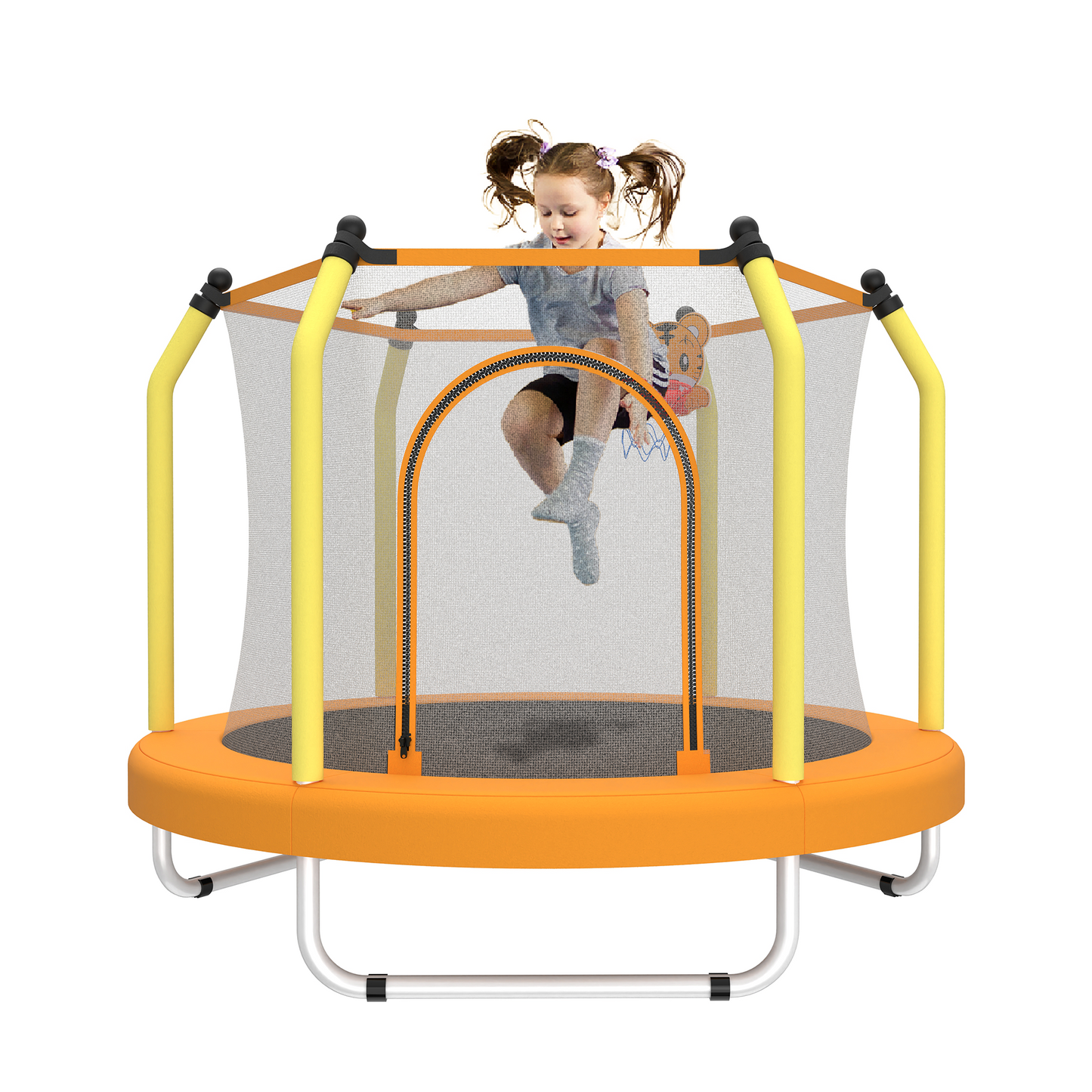 55-Inch Kids Trampoline for Indoor & Outdoor Play with Hoop - Yellow
