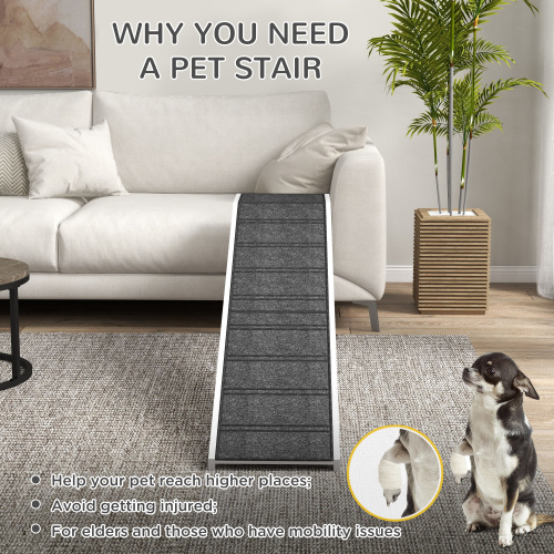 Wooden Dog Ramp with Non-Slip Carpet and Top Platform - 74 Inch Pet Steps