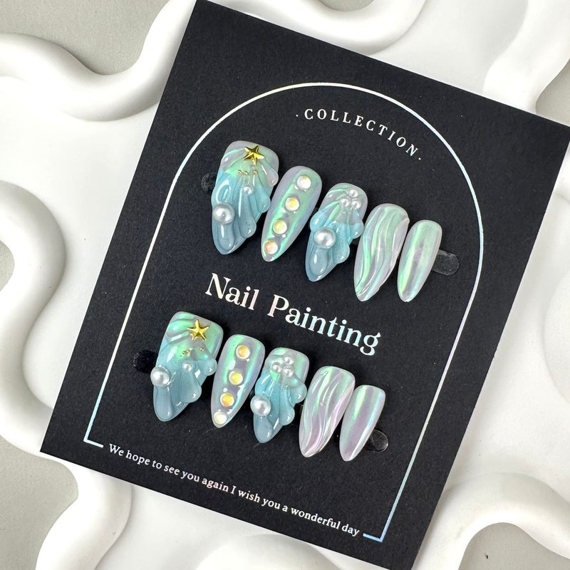 Blue Nail Stickers - Wearable Nail Art Tips, Multiple Sizes