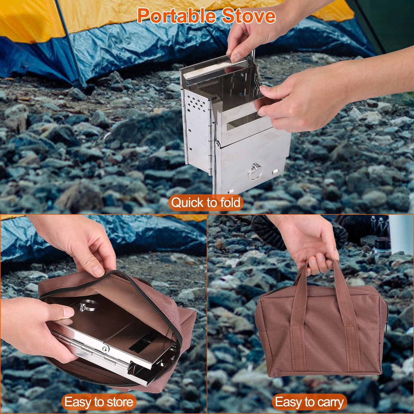 Portable Camping Stove - Folding Charcoal Cooker with Carry Bag