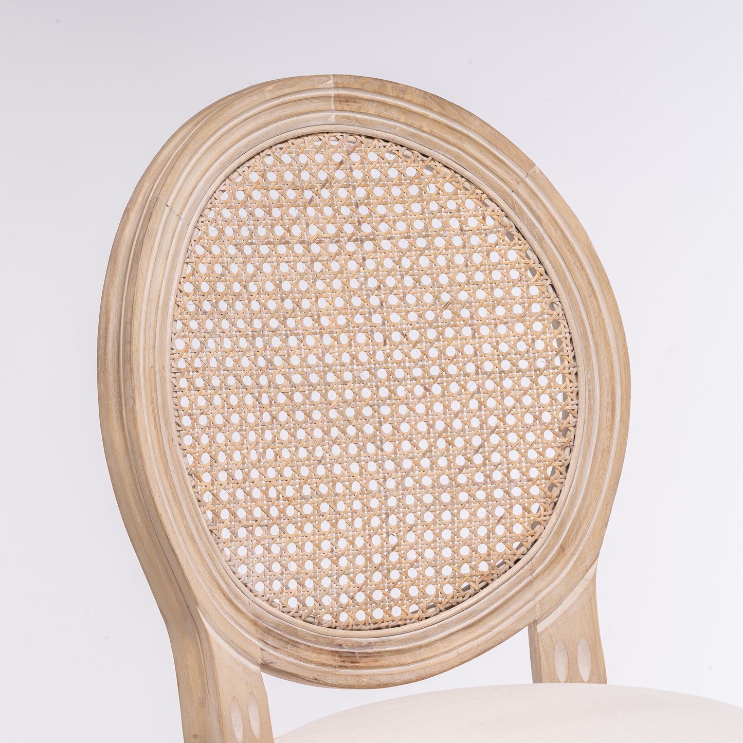 French Country Bar Stools - Set of 2 with Rattan Backrest, Beige