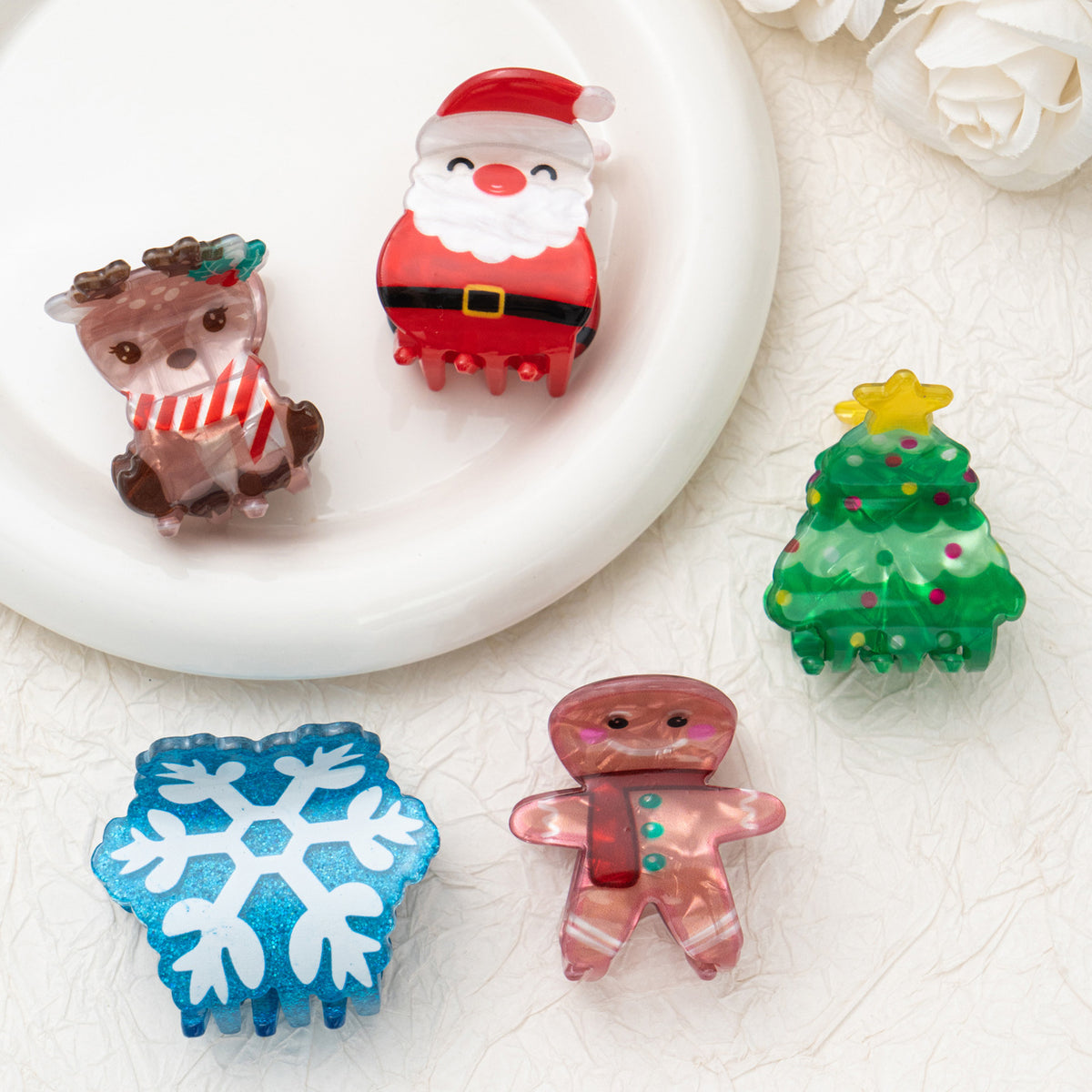 Christmas Snowflake Gingerbread Man Hair Accessories Set - Holiday Hair Clips & Headbands
