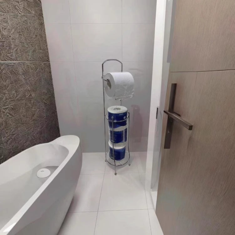 Waterproof Floor-Mounted Toilet Paper Holder Set - Non-Perforated Silver 2PCS