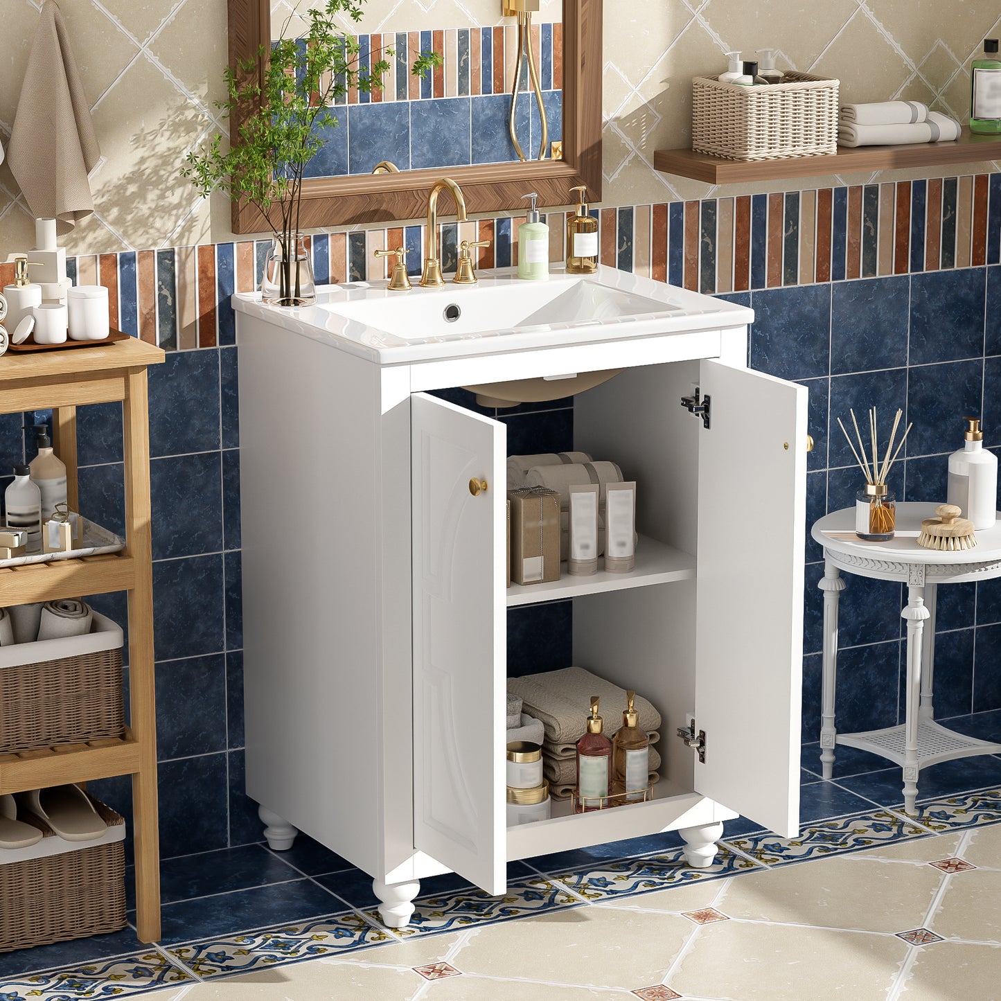 Modern 24" Bathroom Vanity with Ornate Design & Soft-Close Hinges - White