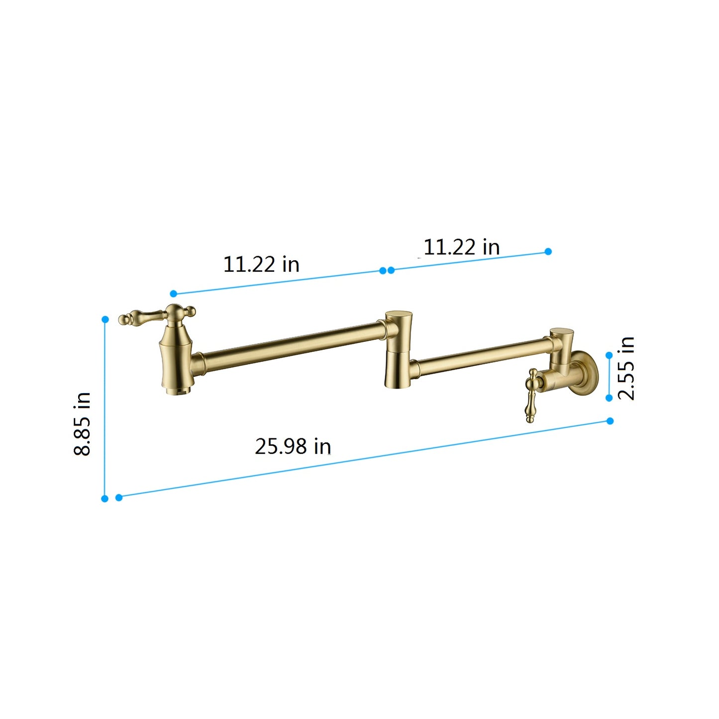 Wall Mount Pot Filler Faucet - Brushed Gold, 21" Reach