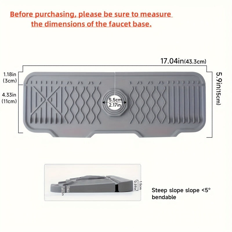 Non-Slip Silicone Self-Draining Kitchen Drain Board - Gray