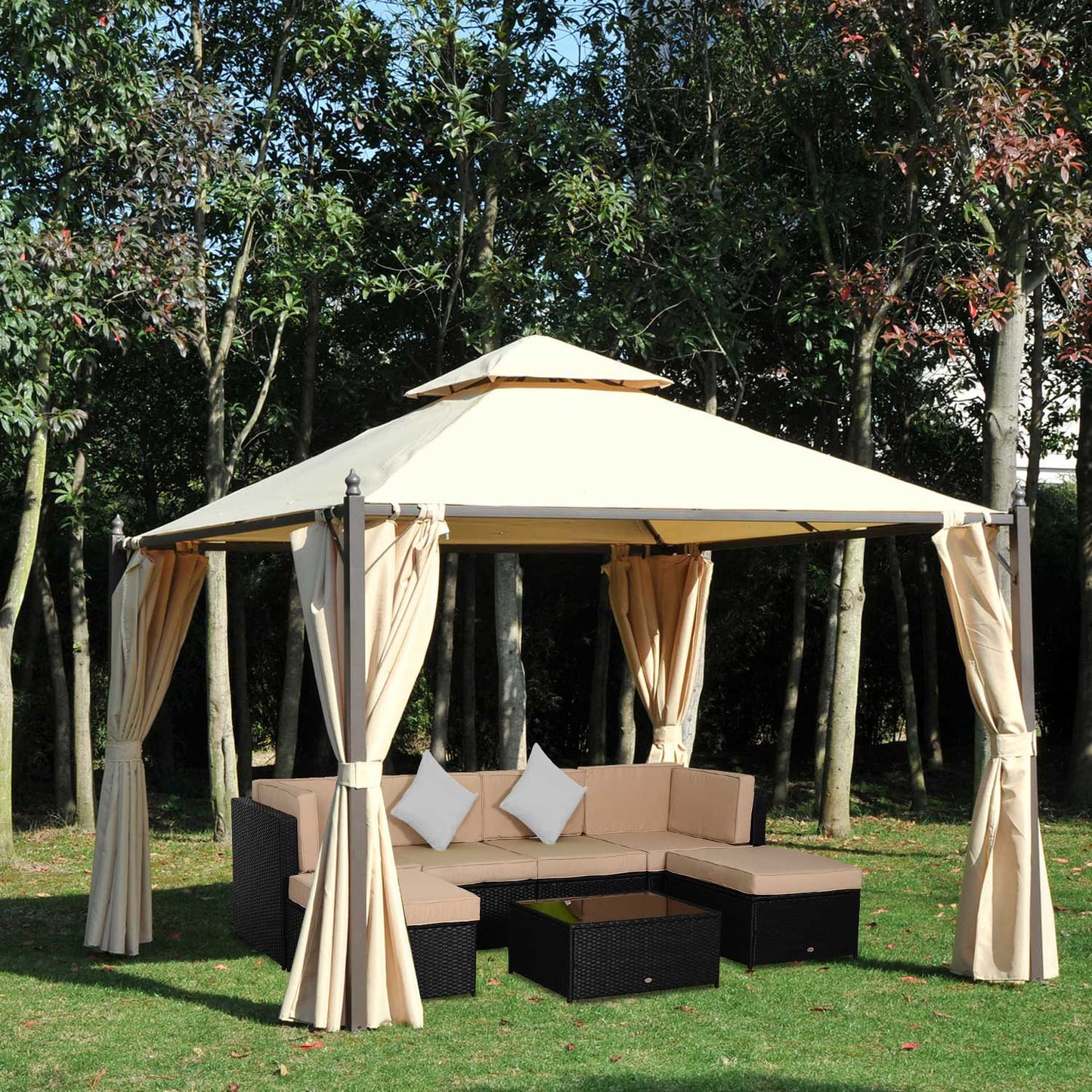 10x10 Steel Outdoor Patio Gazebo with Polyester Curtains