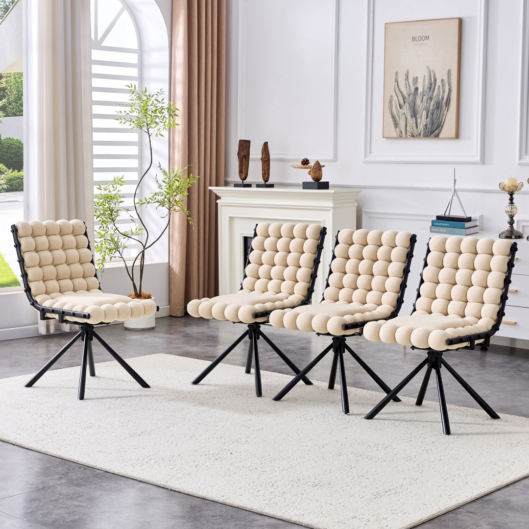 Set of 2 Beige Velvet Dining Chairs with Black Legs