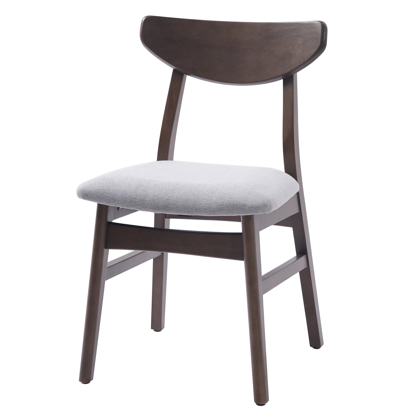 Set of 2 Modern Scandinavian Dining Chairs - Gray Fabric & Brown Wood