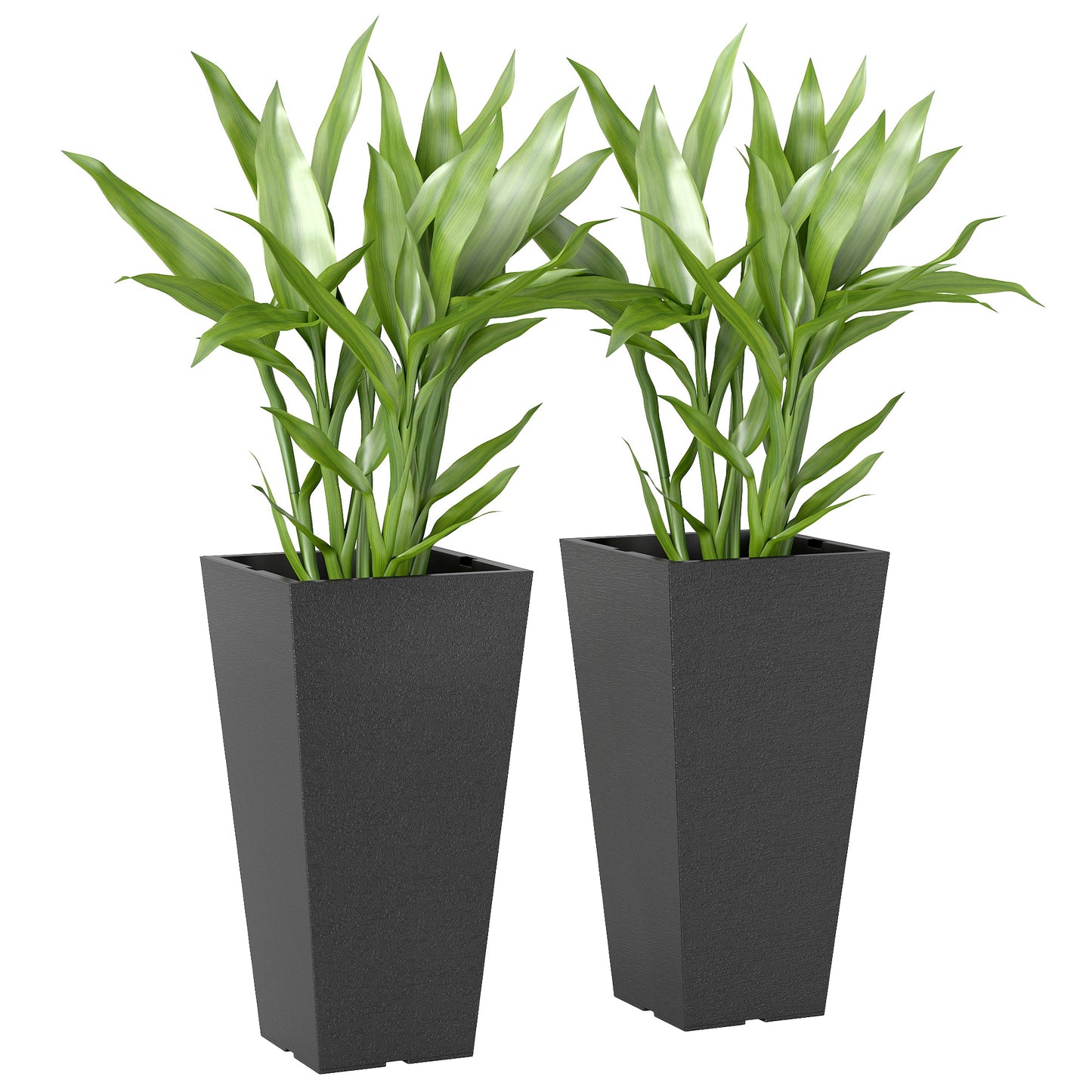 Tall Outdoor Plant Planters Set of 2 - Black Plastic Flower Pots for Garden & Patio