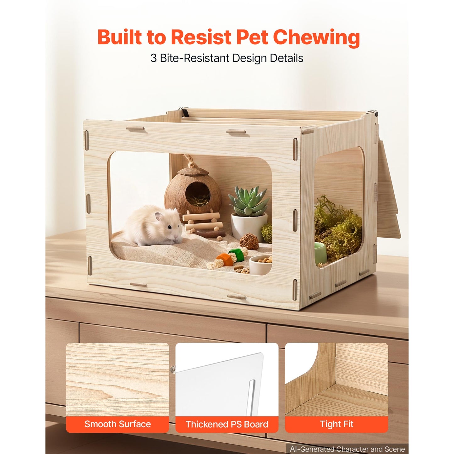 Wooden Hamster Cage 23.8x15.9x15.9 Inches Large Small Animal Habitat with Open Top