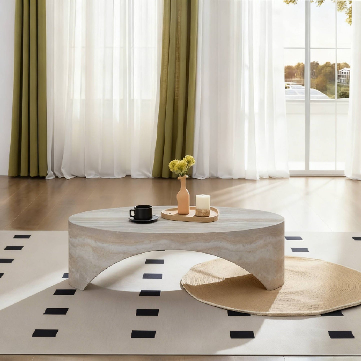 The Oval Natural Marble Coffee Table Side In Living Room
