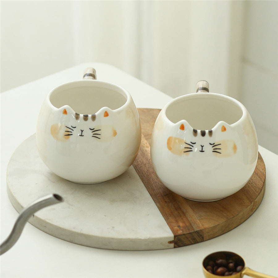 Hand-Painted Cat Ceramic Cup 380ml - Cute Kitten Shape Home Drinkware