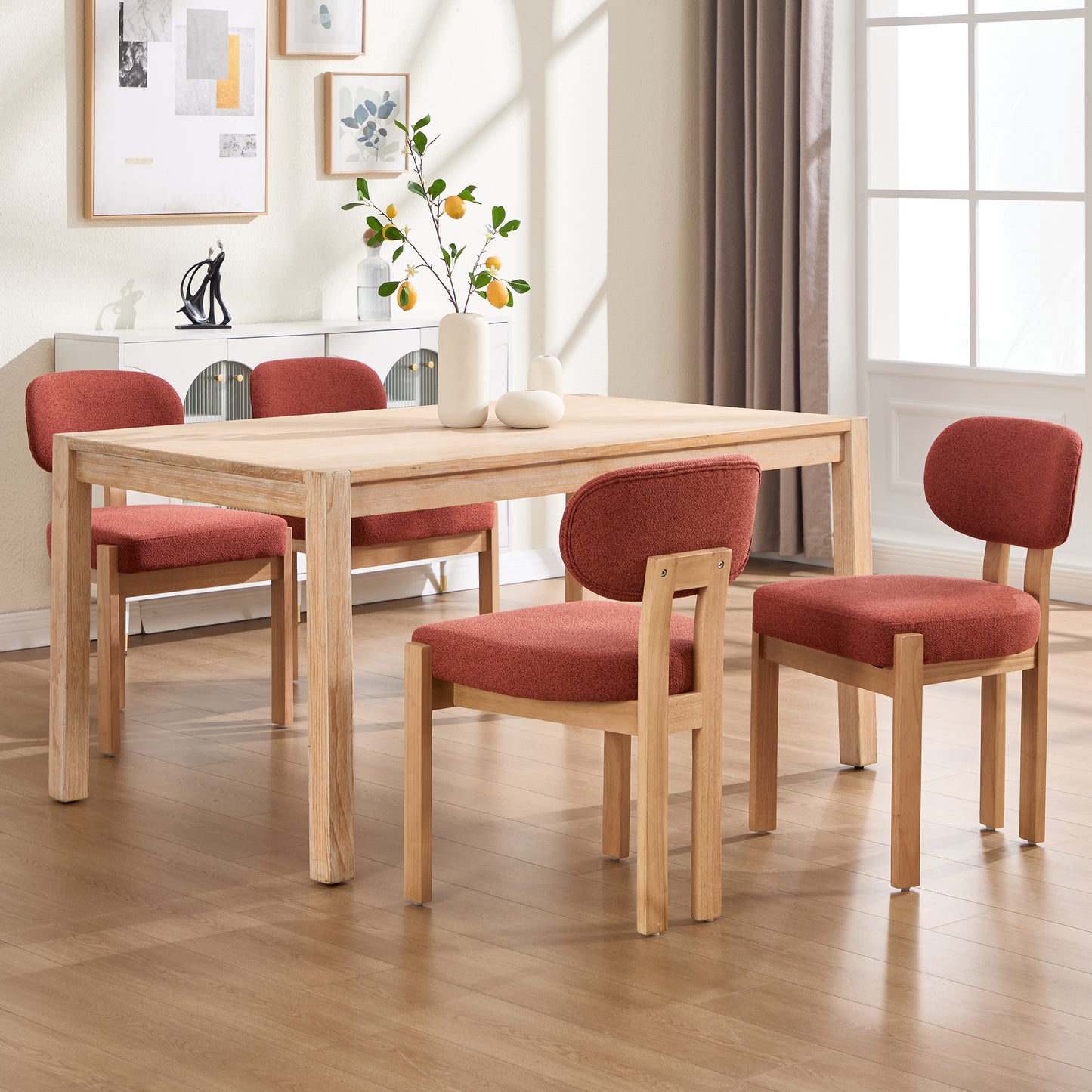 Set of 2 Modern Fabric Upholstered Dining Chairs - Dark Orange