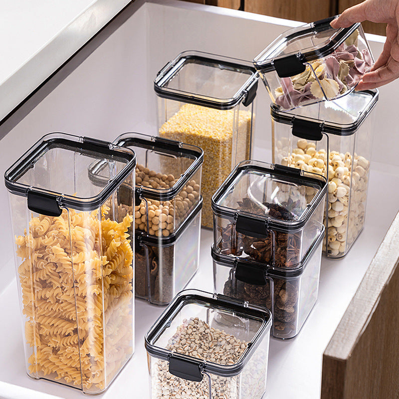 Sealed Food Storage Jar Container Set - Plastic Kitchen Dry Goods Organizer