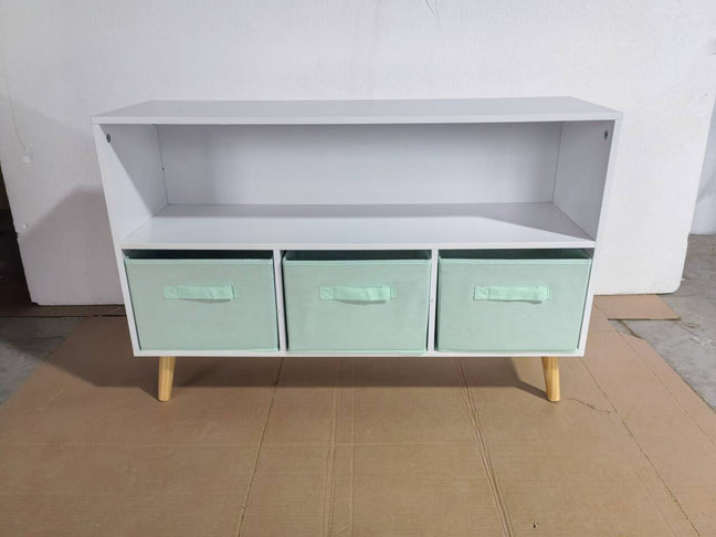 Kids Bookcase with Collapsible Fabric Drawers - White & Green