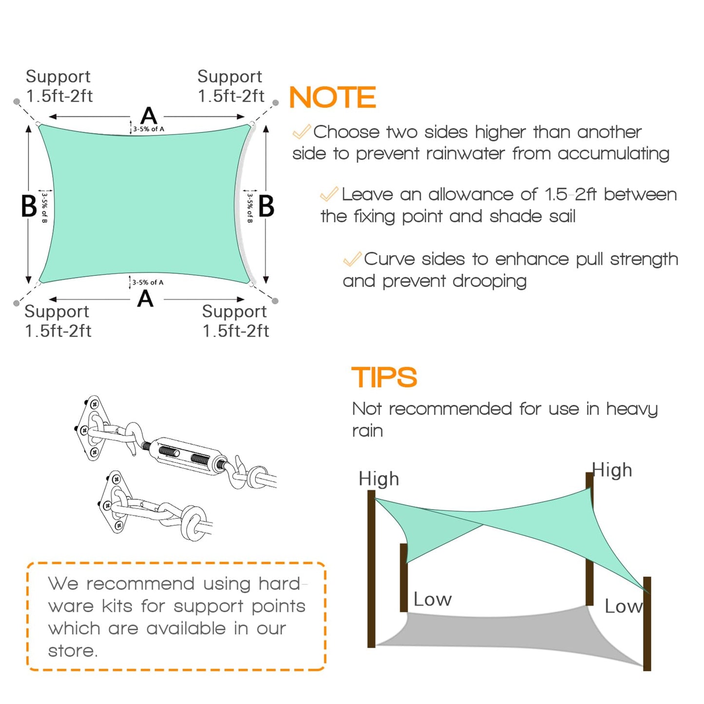 12x16ft Sunshade Sail UV Protection Waterproof Shade Sail for Garden & Patio