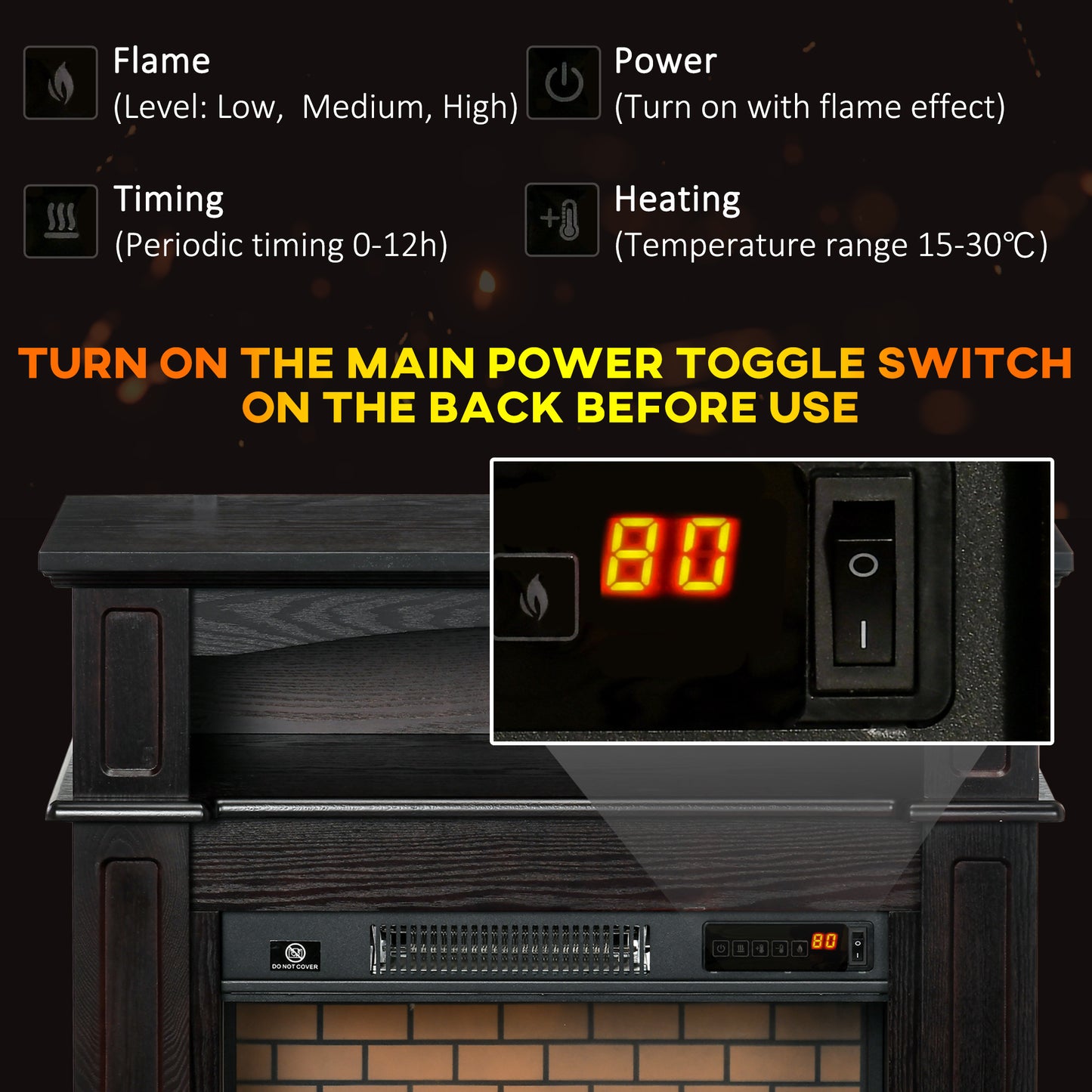 32-Inch Freestanding Electric Fireplace with Mantel, Remote Control, 1400W - Brown