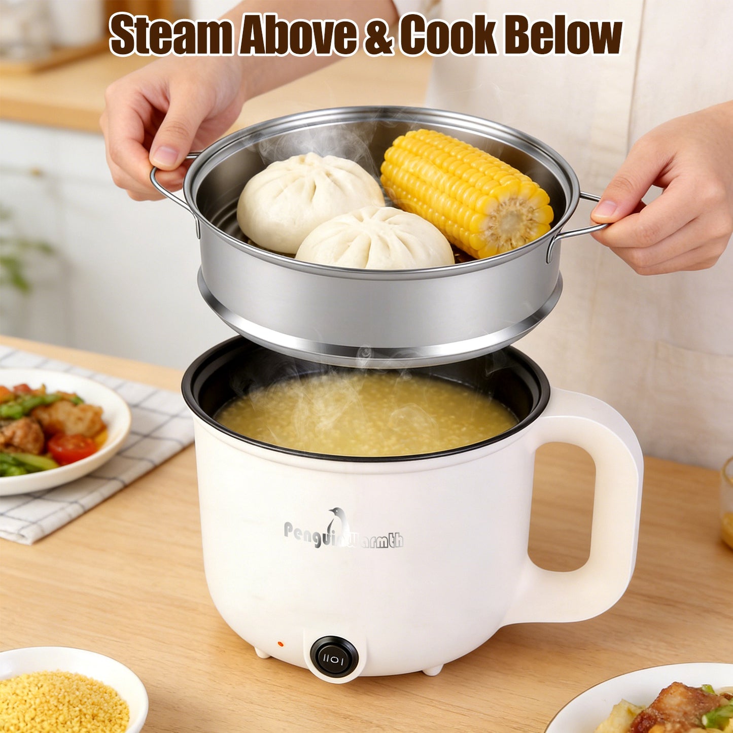1.8L Portable Electric Hot Pot with Steamer - Dual Power