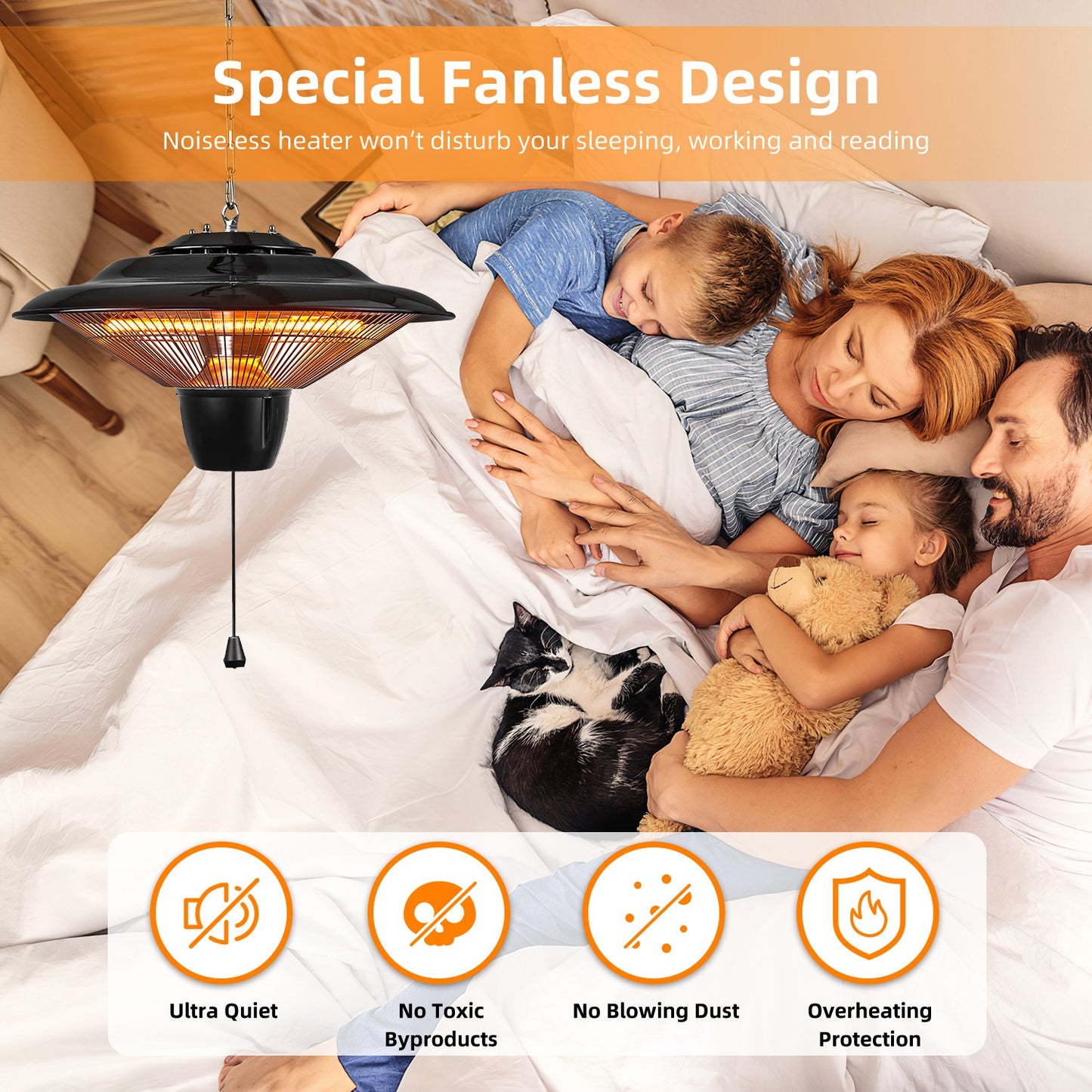 1500W Outdoor Hanging Patio Heater with Waterproof IP23 & Quiet Operation