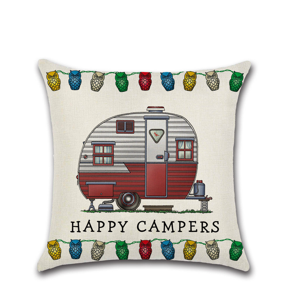 Cartoon Camper RV Linen Pillow Cover 45x45cm Home Textiles