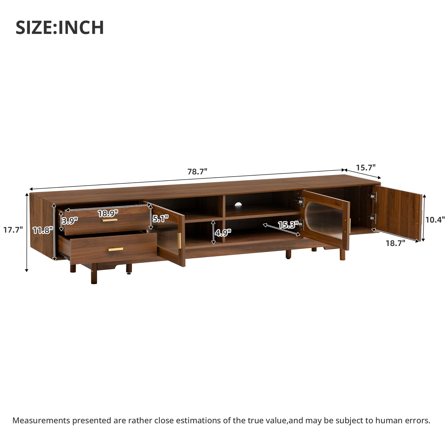 Modern 78-Inch TV Stand for TVs Up to 85" with Glass Doors & Drawers - Walnut