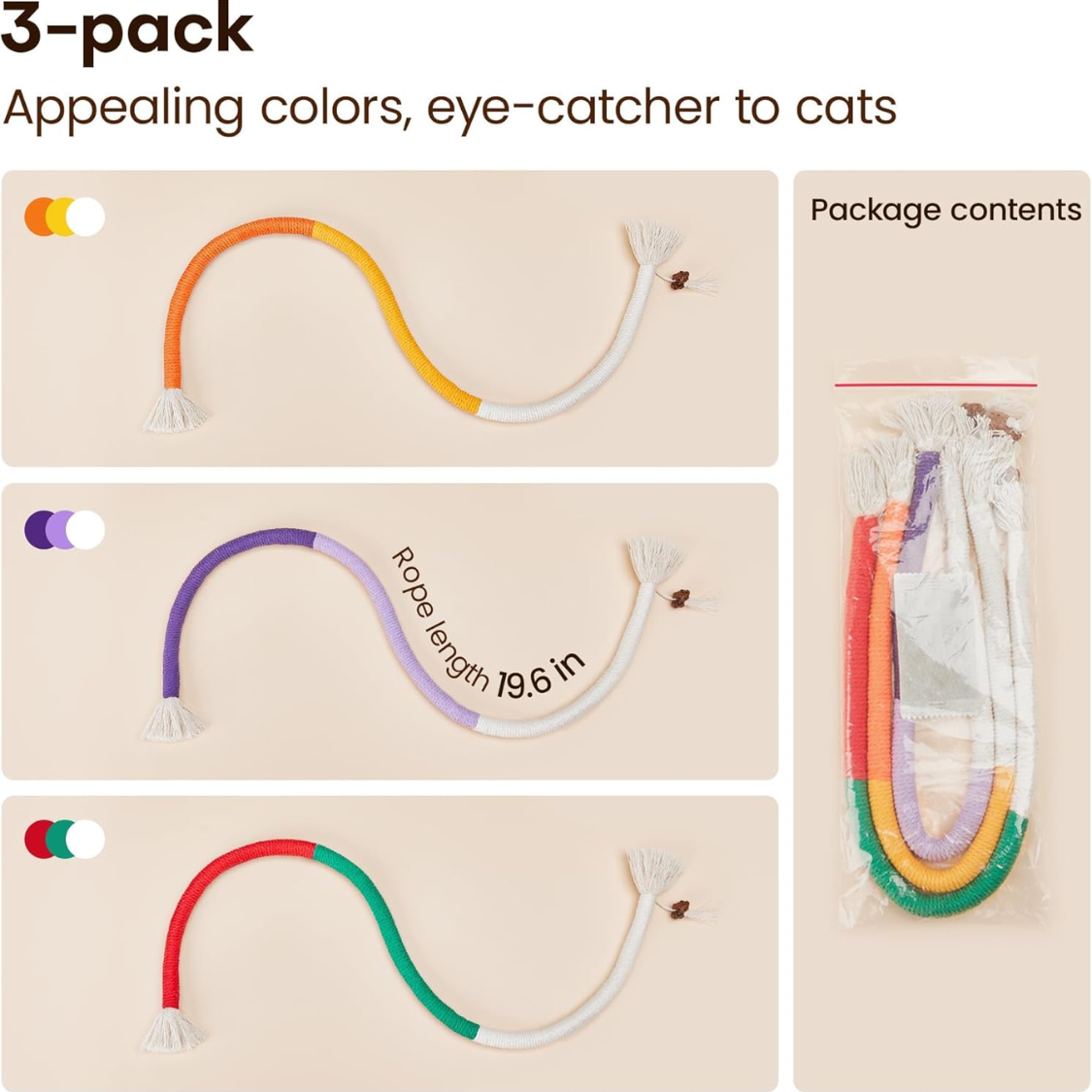 Multicolor Cat Chew Ropes with Refillable Natural Catnip - Teething & Dental Care Toys