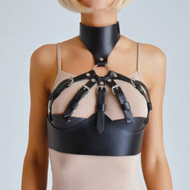 Women's Leather Chest Cover Halter Adjustable Belt for Adult Wellness