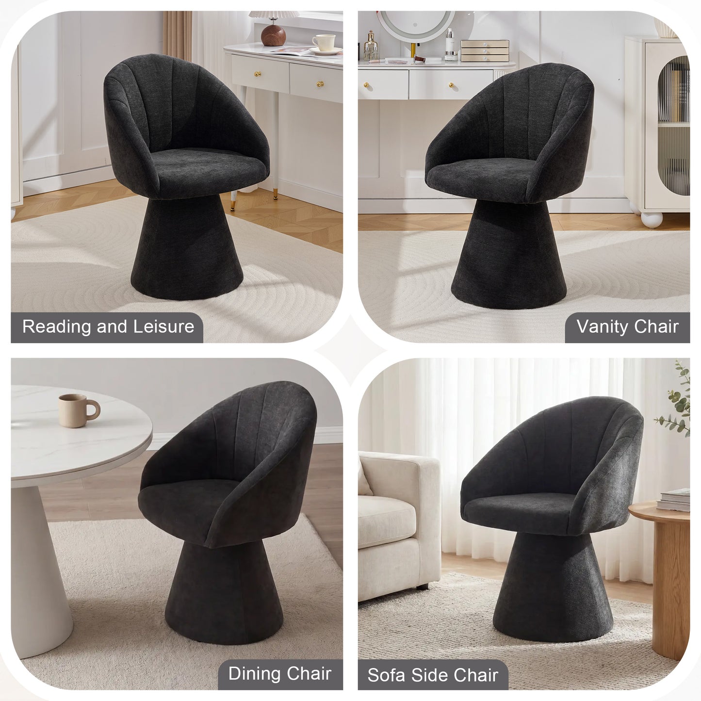 Chenille Fabric Swivel Accent Armchair - Gray Vanity Chair